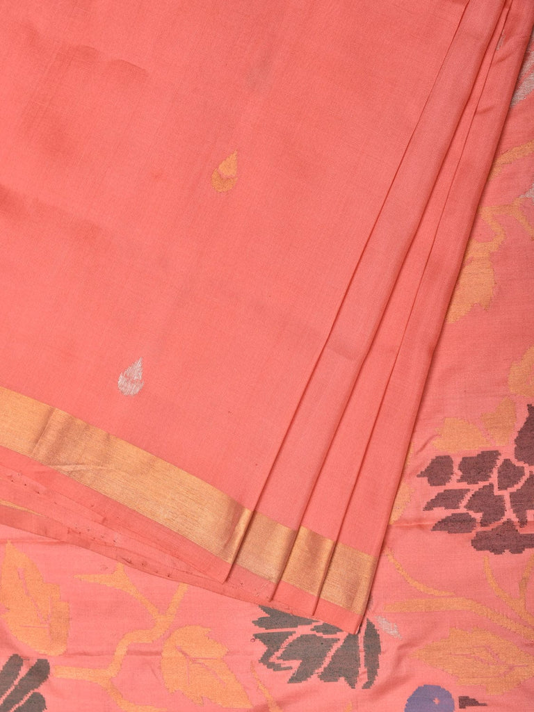 Peach Uppada Silk Handloom Saree with Birds and Floral Pallu Design u2161