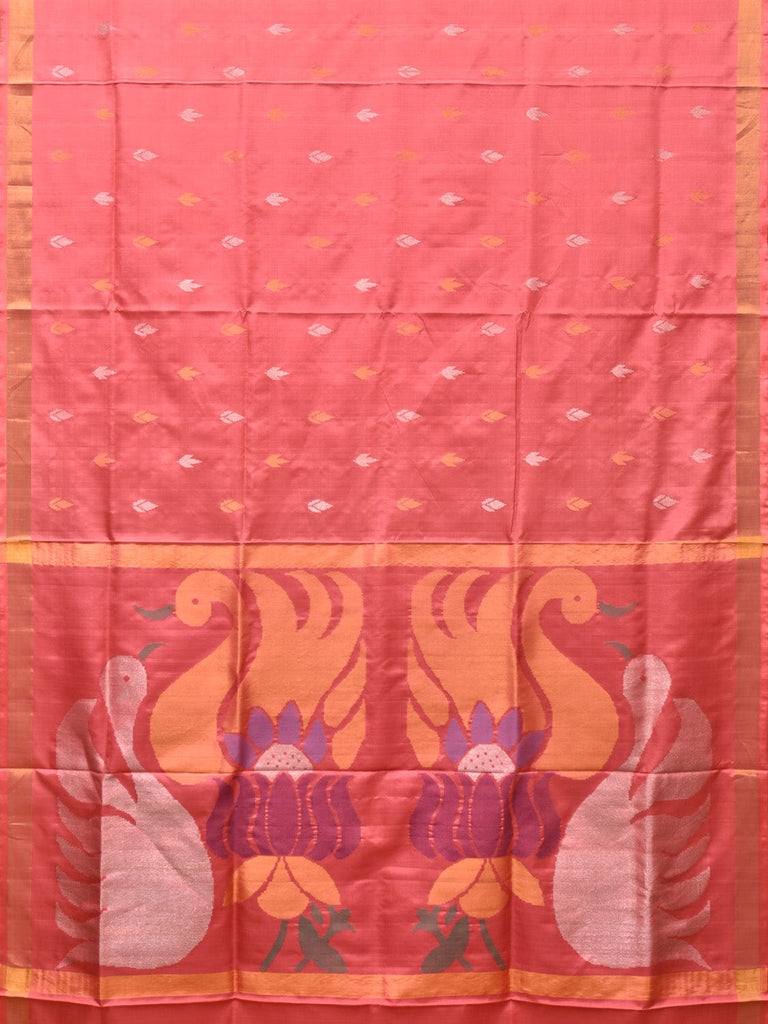 Peach Uppada Silk Handloom Saree with Hamsa and Lotus Pallu Design u2092