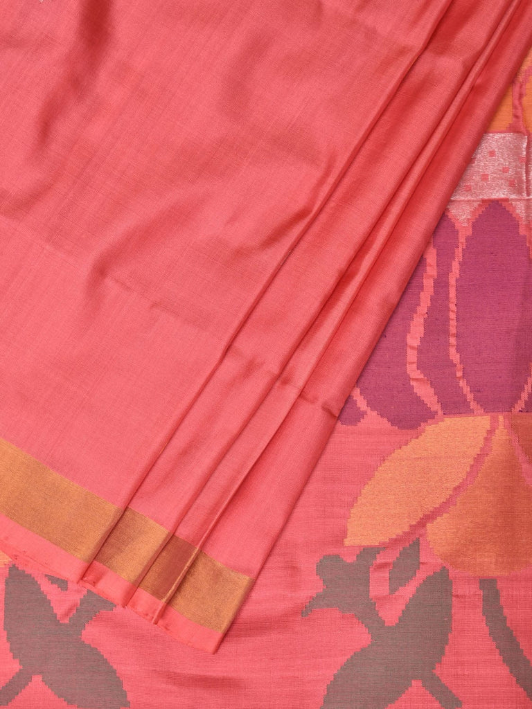 Peach Uppada Silk Handloom Saree with Hamsa and Lotus Pallu Design u2092