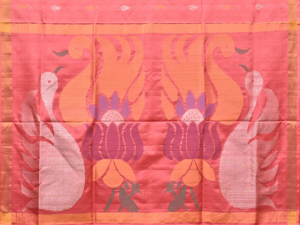 Peach Uppada Silk Handloom Saree with Hamsa and Lotus Pallu Design u2092