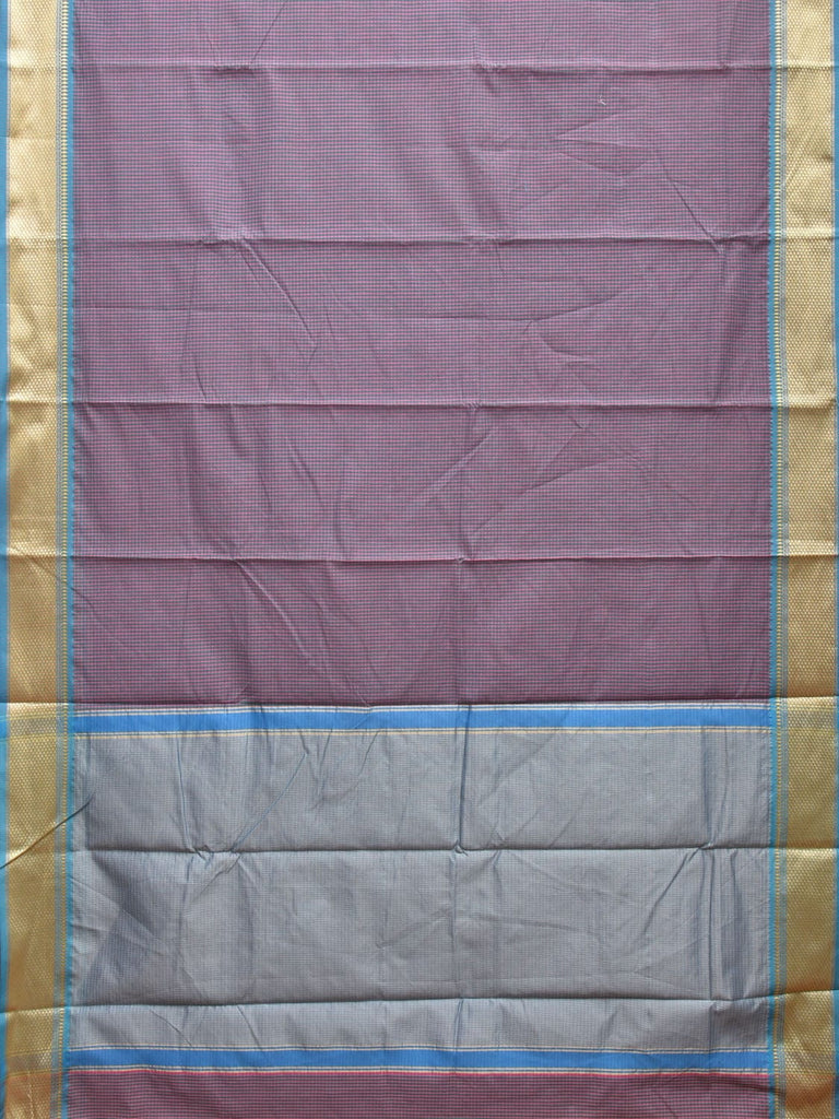 Pink and Blue Bamboo Cotton Saree with Small Checks Design No Blouse bc0292