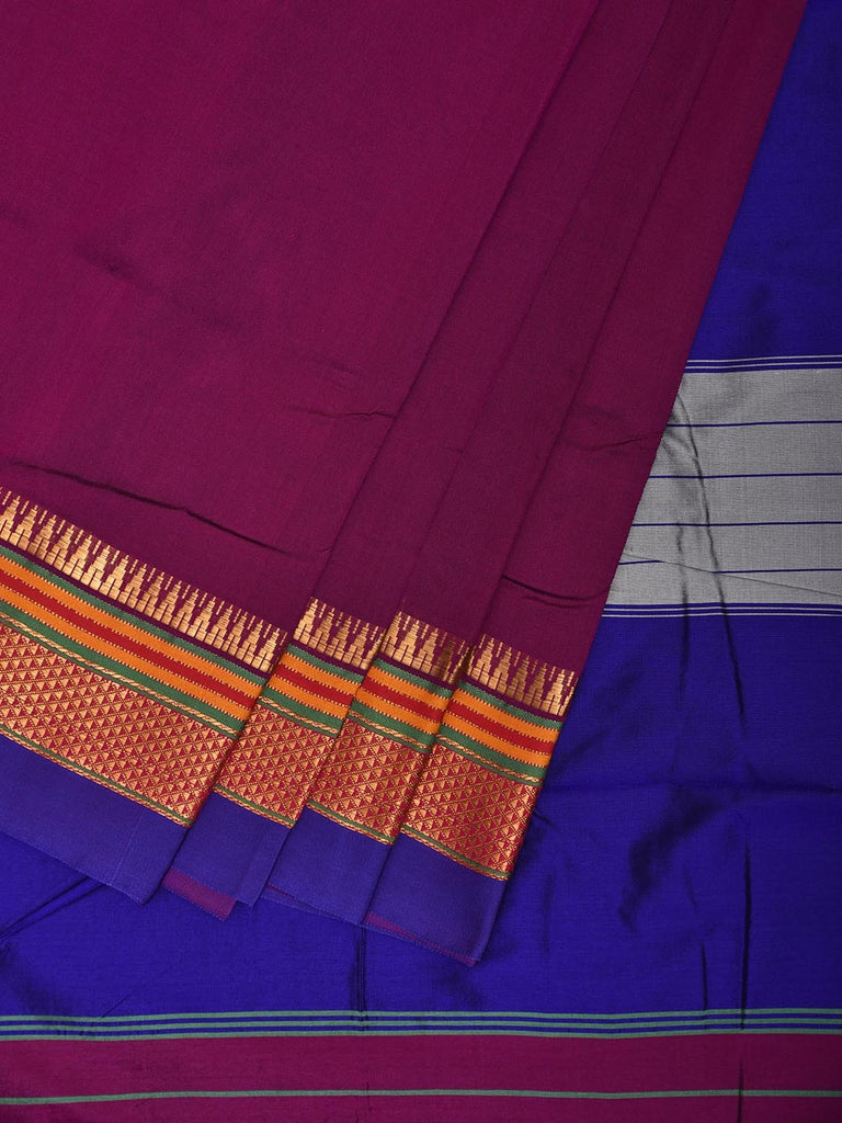 Pink and Blue ilkal Viscose Silk Plain Saree with Contrast Teni Tope Kammi Pallu Design il0015