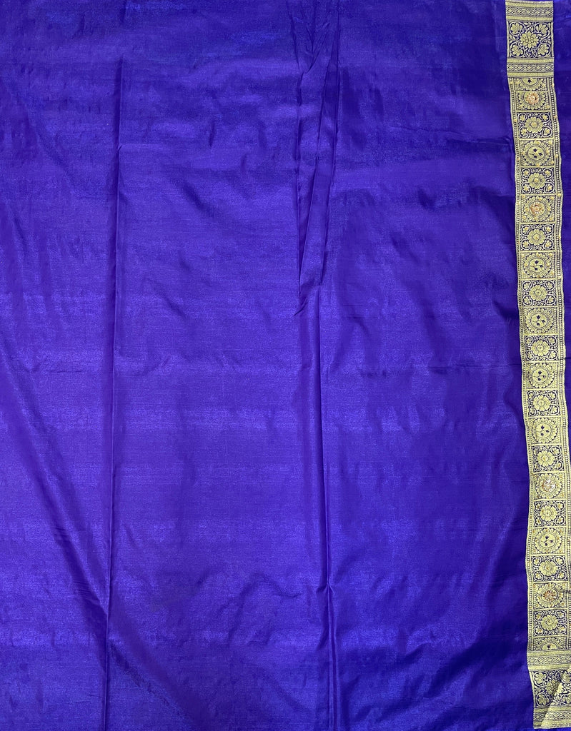 Pink And Blue Katan Banarasi Saree with Silver Zari Floral Weaving And Grand Pallu B0637ds