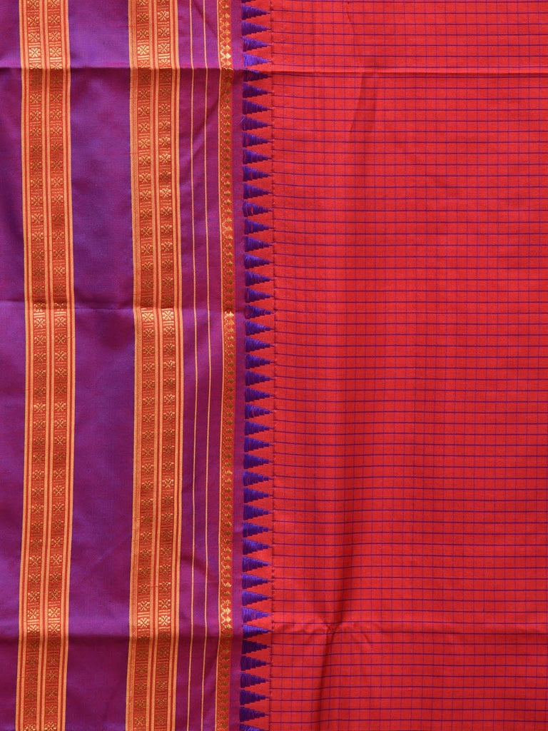 Pink and Blue Narayanpet Silk Handloom Saree with Checks Design No Blouse np0676