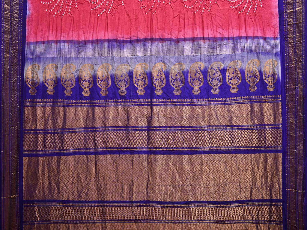 Pink and Dark Blue Bandhani Gadwal Silk Handloom Saree with Mango Pallu Design bn0504