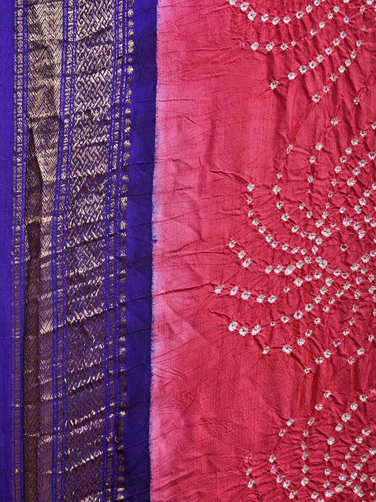 Pink and Dark Blue Bandhani Gadwal Silk Handloom Saree with Mango Pallu Design bn0504