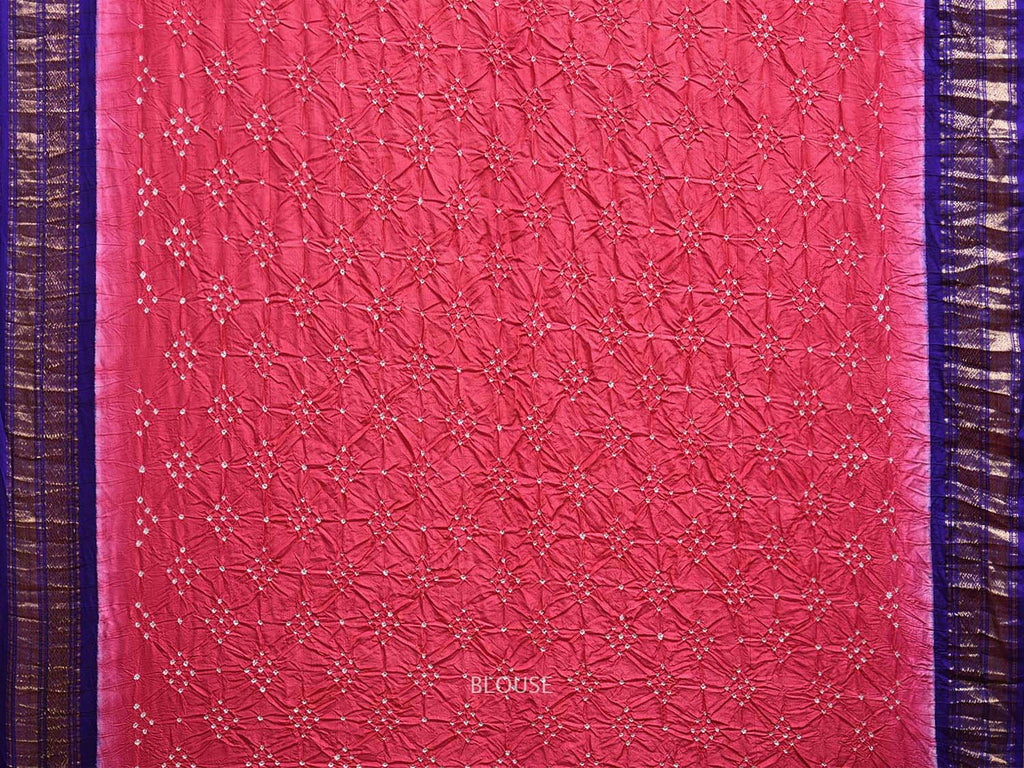 Pink and Dark Blue Bandhani Gadwal Silk Handloom Saree with Mango Pallu Design bn0504