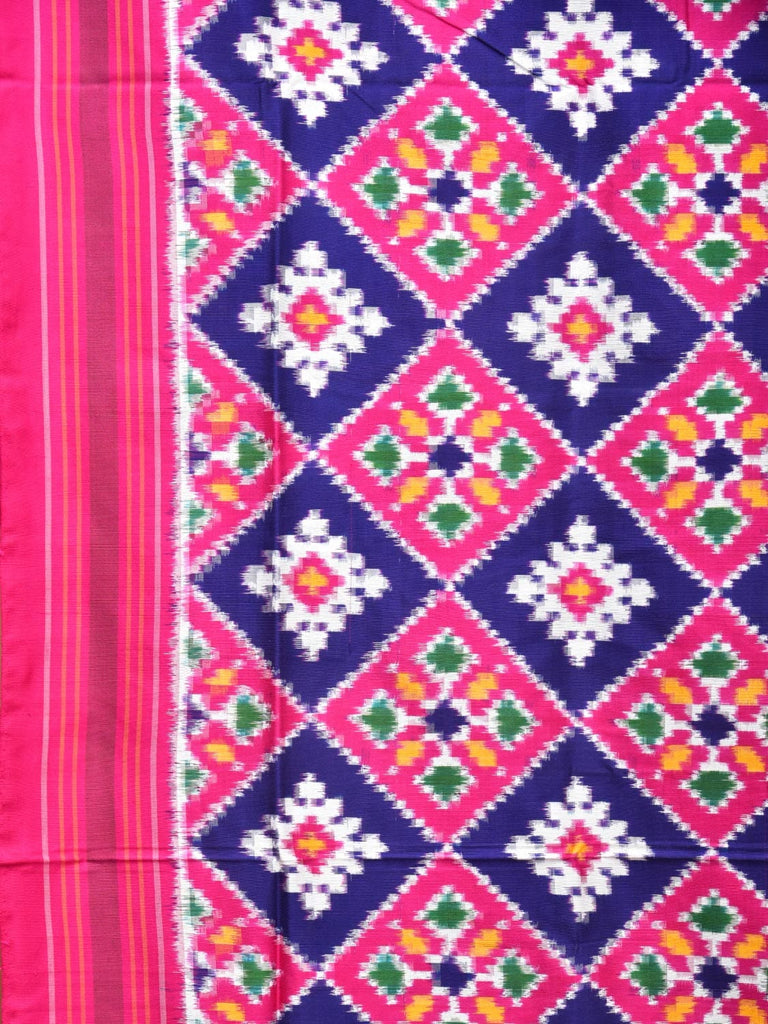 Pink and Dark Blue Pochampally Double Ikat Silk Handloom Saree with Grill Design i0757