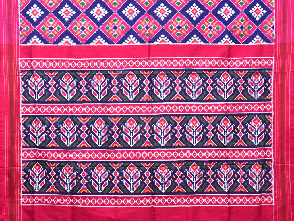 Pink and Dark Blue Pochampally Double Ikat Silk Handloom Saree with Grill Design i0757