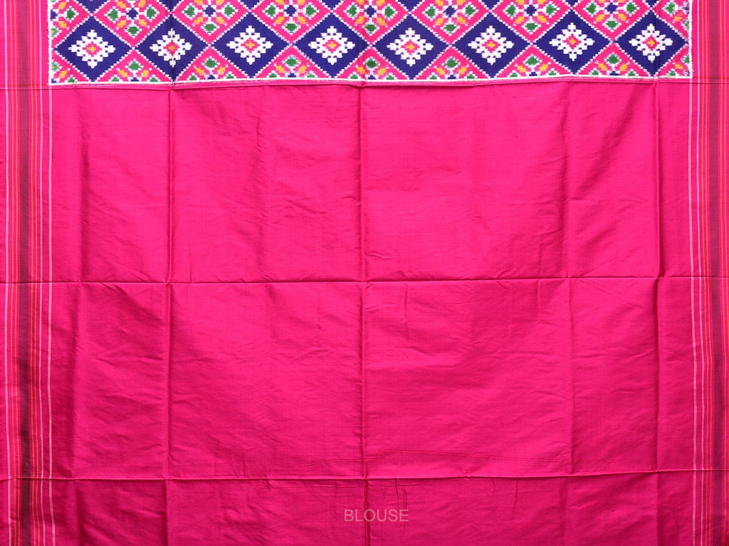 Pink and Dark Blue Pochampally Double Ikat Silk Handloom Saree with Grill Design i0757