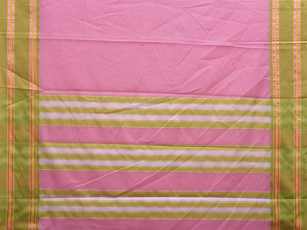 Pink and Green Bamboo Cotton Saree with Small Checks Design No Blouse bc0701