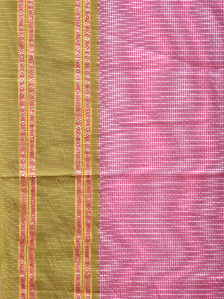 Pink and Green Bamboo Cotton Saree with Small Checks Design No Blouse bc0701