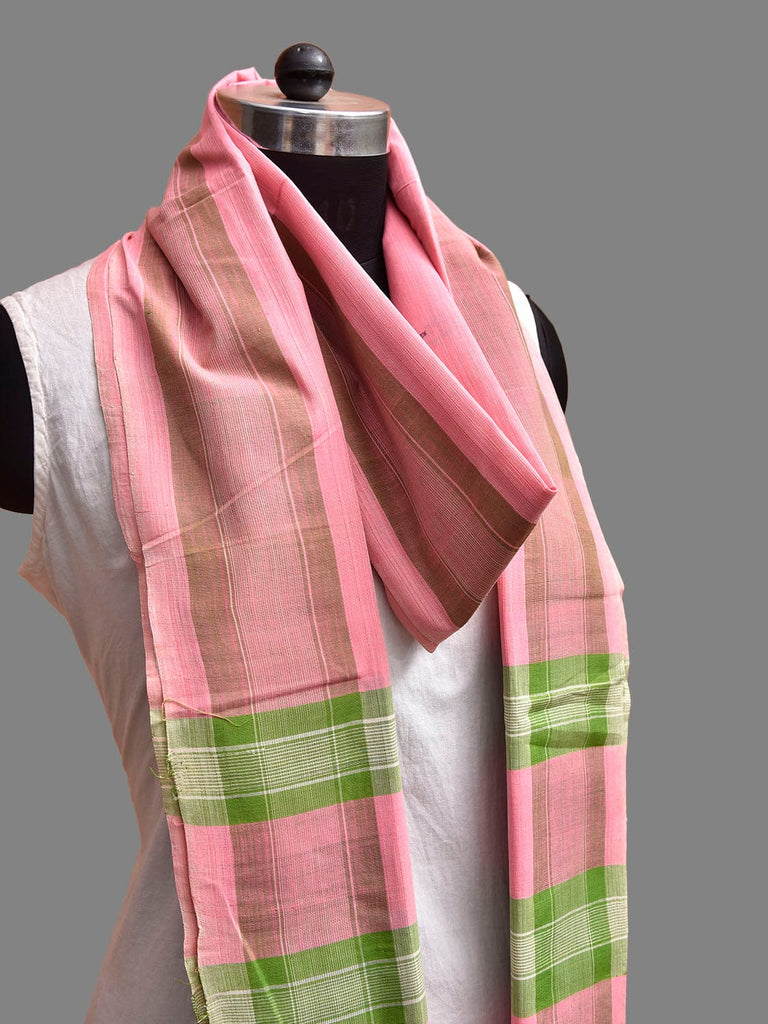 Pink and Green Khadi Cotton Handloom Dupatta with Jamdani Buta Design ds3892