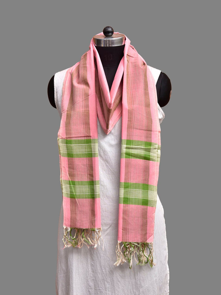 Pink and Green Khadi Cotton Handloom Dupatta with Jamdani Buta Design ds3892