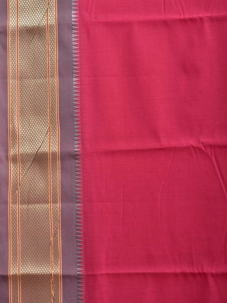 Pink and Grey Bamboo Cotton Plain Saree with Contrast Pallu Design No Blouse bc1022