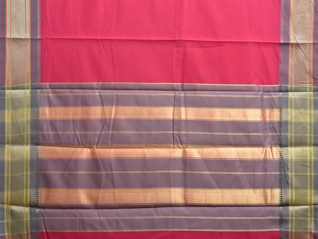 Pink and Grey Bamboo Cotton Plain Saree with Contrast Pallu Design No Blouse bc1022