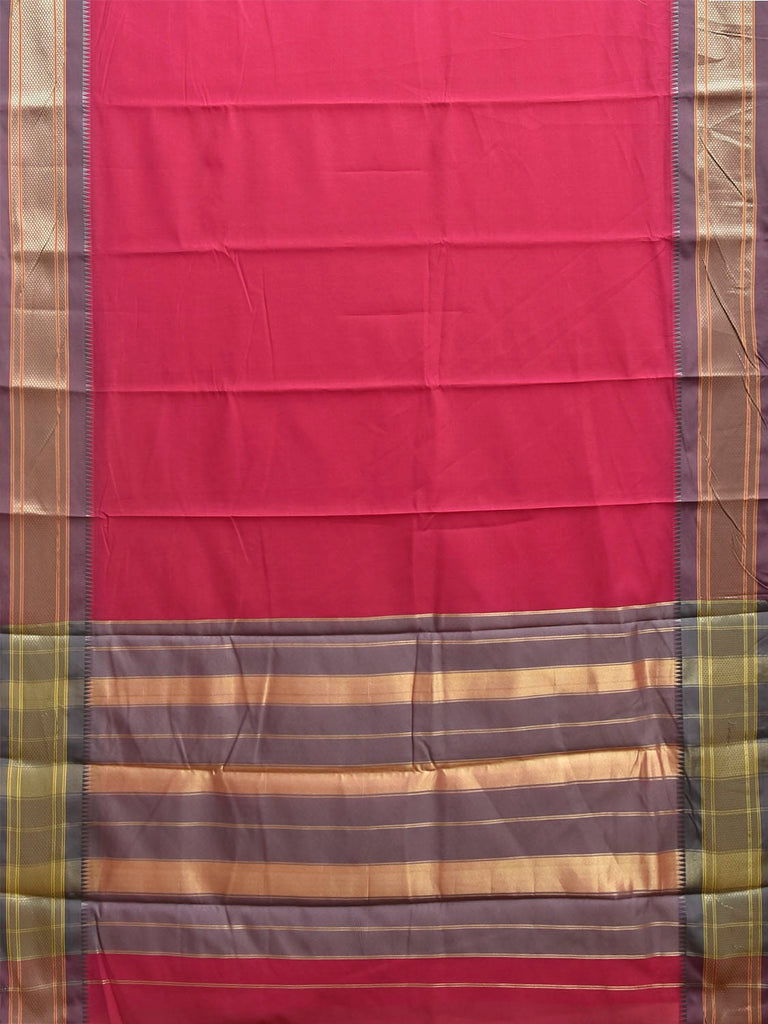 Pink and Grey Bamboo Cotton Plain Saree with Contrast Pallu Design No Blouse bc1022