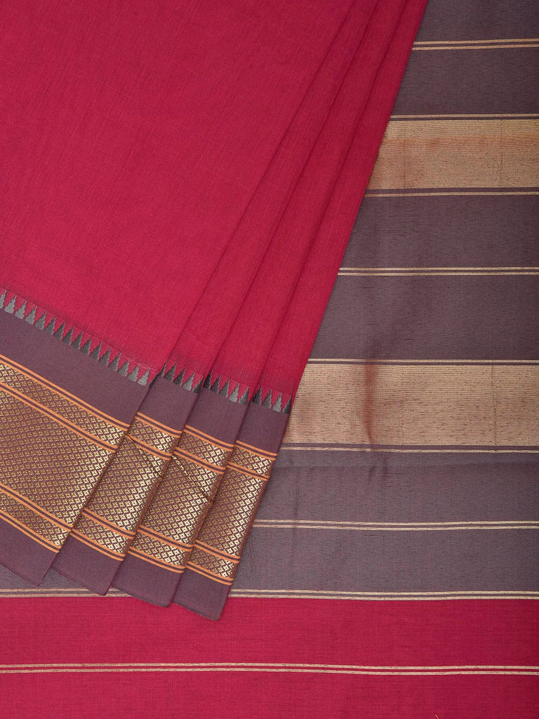 Pink and Grey Bamboo Cotton Plain Saree with Contrast Pallu Design No Blouse bc1022