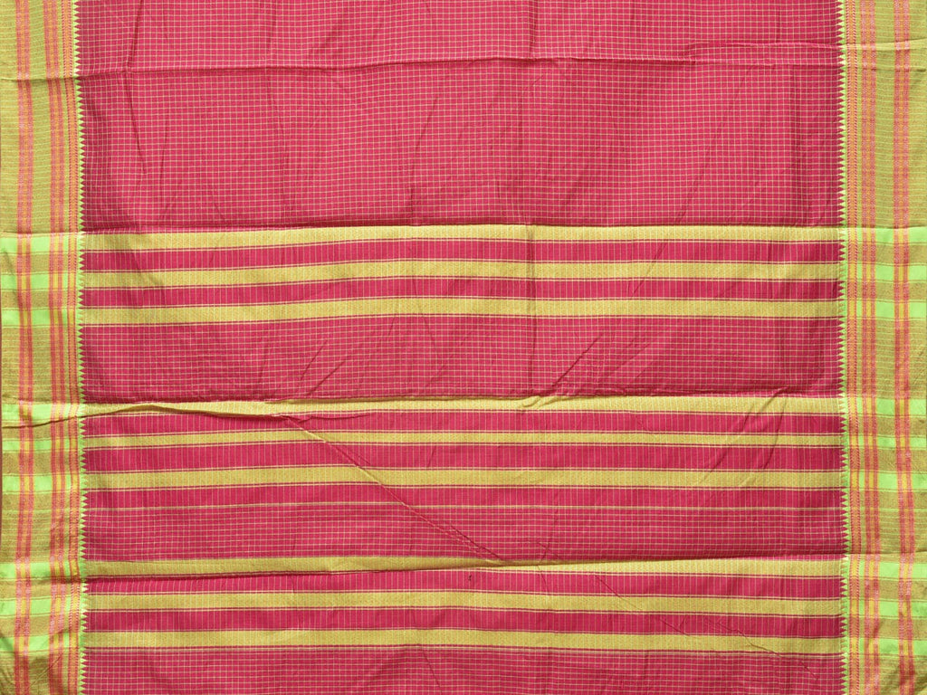 Pink and Light Green Bamboo Cotton Saree with Checks Design No Blouse bc0167