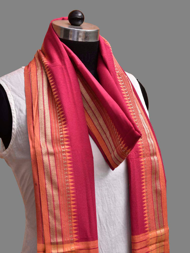 Pink and Light Orange Bamboo Cotton Dupatta with Small Temple Border Design ds3877