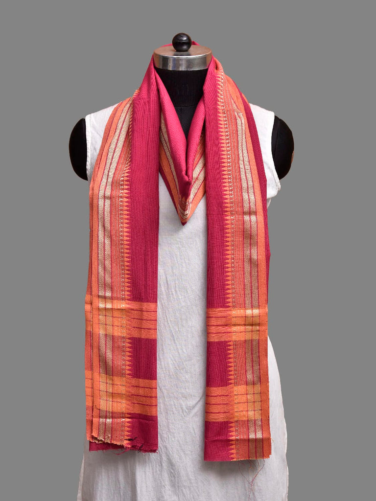 Pink and Light Orange Bamboo Cotton Dupatta with Small Temple Border Design ds3877