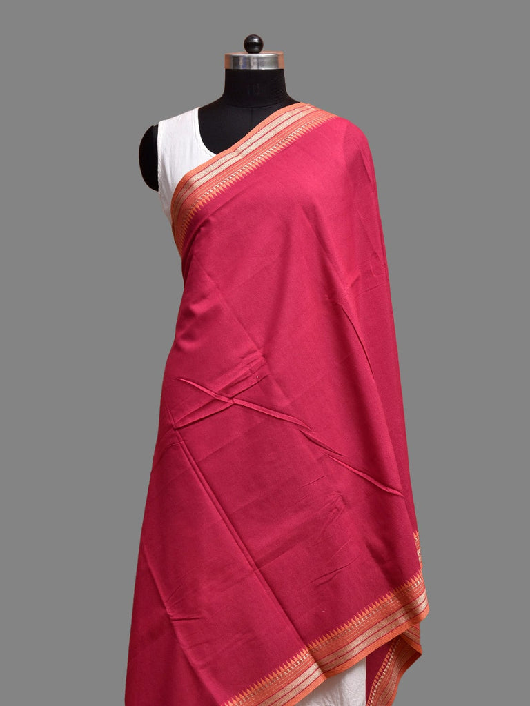 Pink and Light Orange Bamboo Cotton Dupatta with Small Temple Border Design ds3877