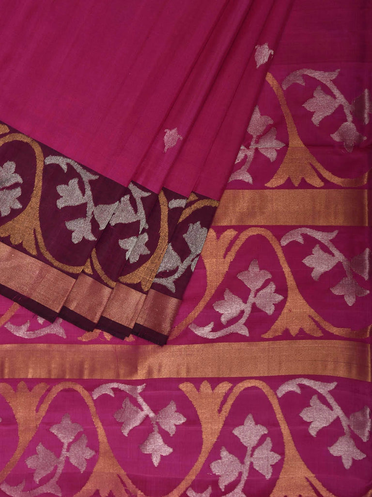 Pink and Maroon Uppada Silk Handloom Saree with Border Design u2385