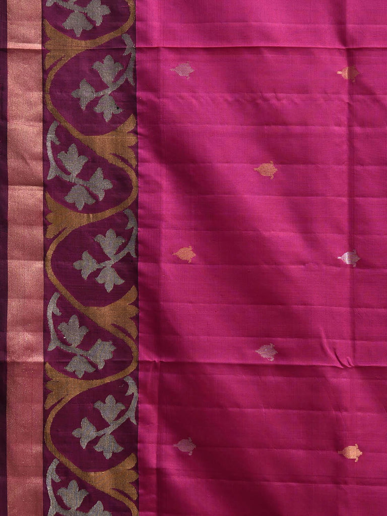 Pink and Maroon Uppada Silk Handloom Saree with Border Design u2385