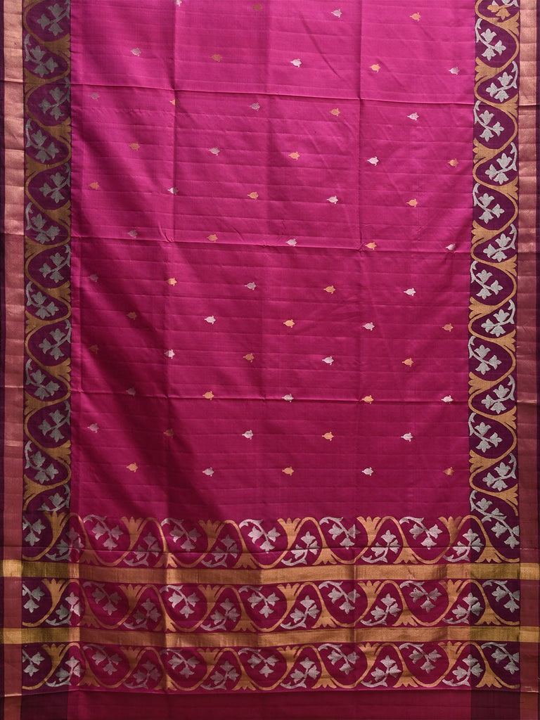 Pink and Maroon Uppada Silk Handloom Saree with Border Design u2385