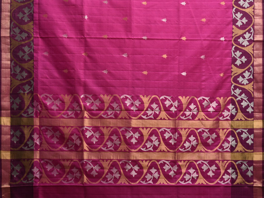 Pink and Maroon Uppada Silk Handloom Saree with Border Design u2385