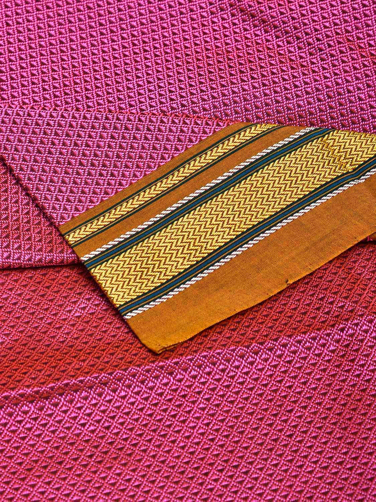 Pink and Mustard Jacquard Viscose Blouse with Contrast Border Design Length 1mt Width 31 Inches BL0177