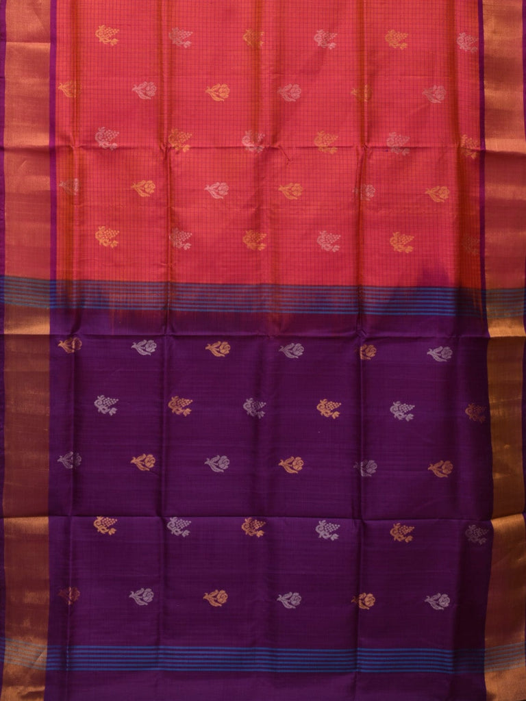 Pink and Purple Uppada Silk Handloom Saree with Body Buta and Checks Design u2195