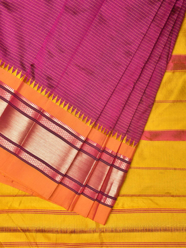 Pink and Yellow Narayanpet Silk Saree with Strips Design No Blouse np0783
