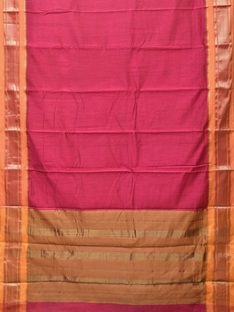 Pink Bamboo Cotton Plain Saree with Paithani Border Design bc0142