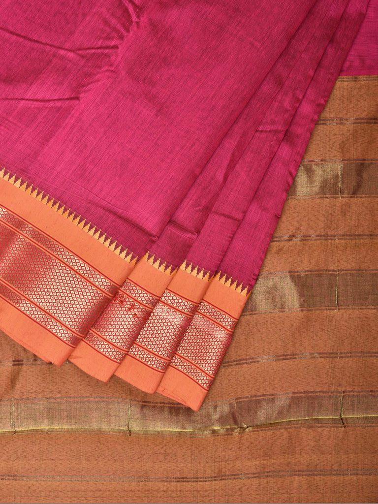 Pink Bamboo Cotton Plain Saree with Paithani Border Design bc0142