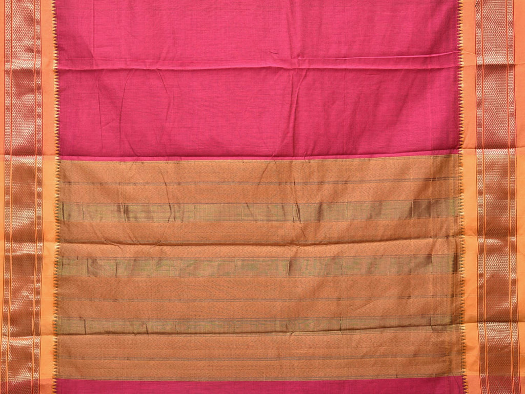 Pink Bamboo Cotton Plain Saree with Paithani Border Design bc0142