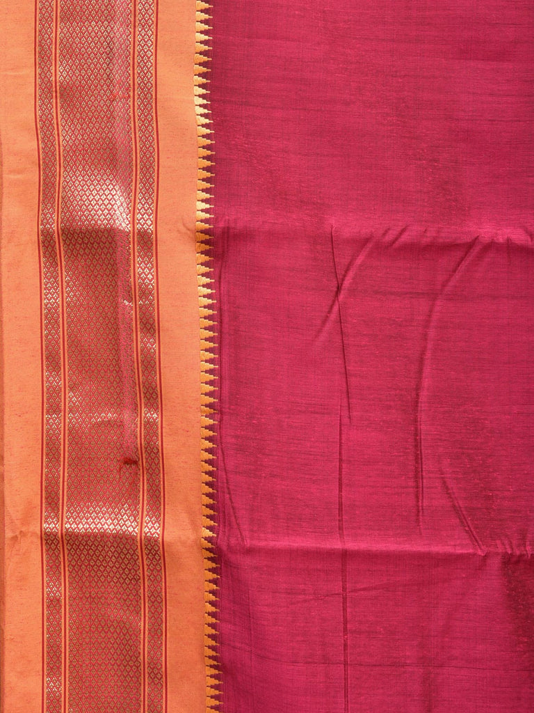 Pink Bamboo Cotton Plain Saree with Paithani Border Design bc0142