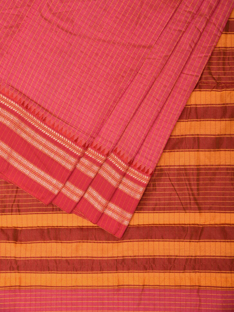 Pink Bamboo Cotton Saree with Checks Design No Blouse bc0160