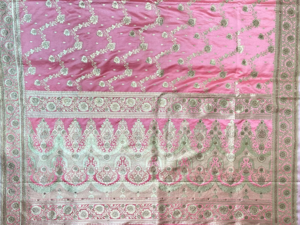 Pink Banaras Katan Silk Saree with Allover Body Butti and Stone Work Design b0391ds