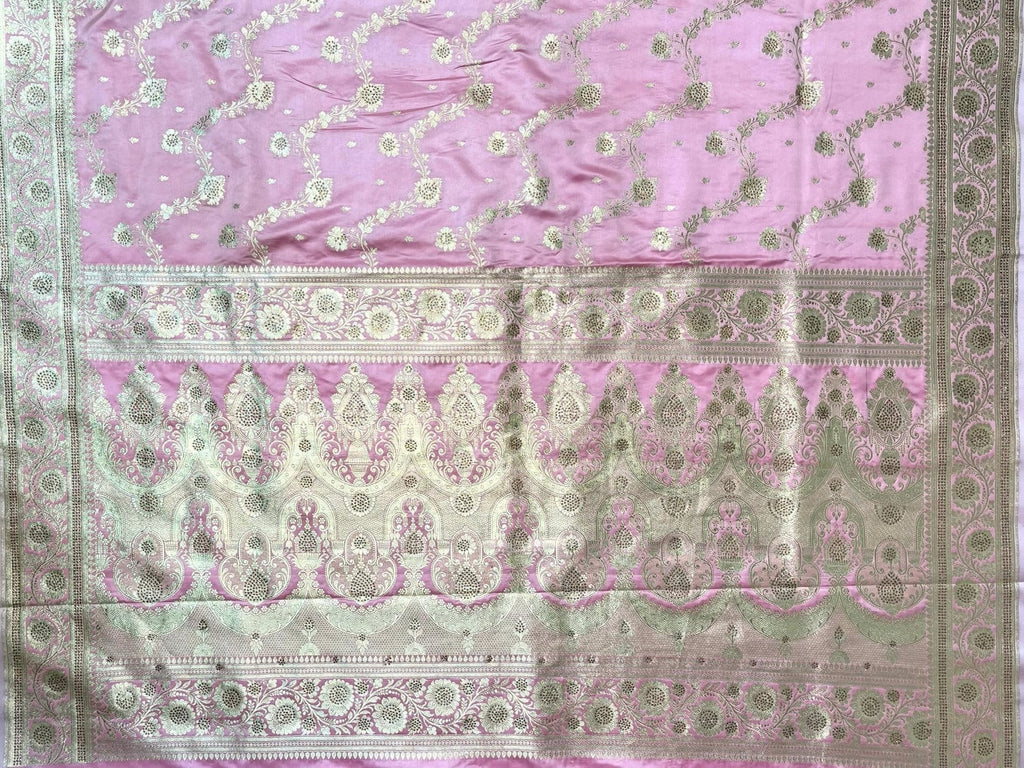 Pink Banaras Katan Silk Saree with Body Butti and Stone Work Design b0417ds