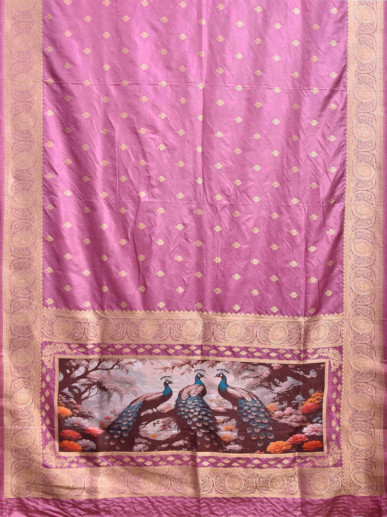 Pink Banaras Katan Viscose Saree with Peacocks Pallu and Border Design b0323