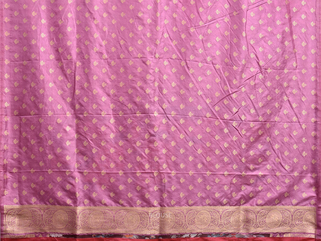 Pink Banaras Katan Viscose Saree with Peacocks Pallu and Border Design b0323