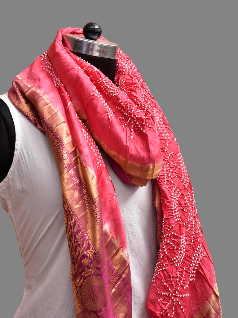 Pink Bandhani Kanchipuram Silk Dupatta with Border Design ds3845