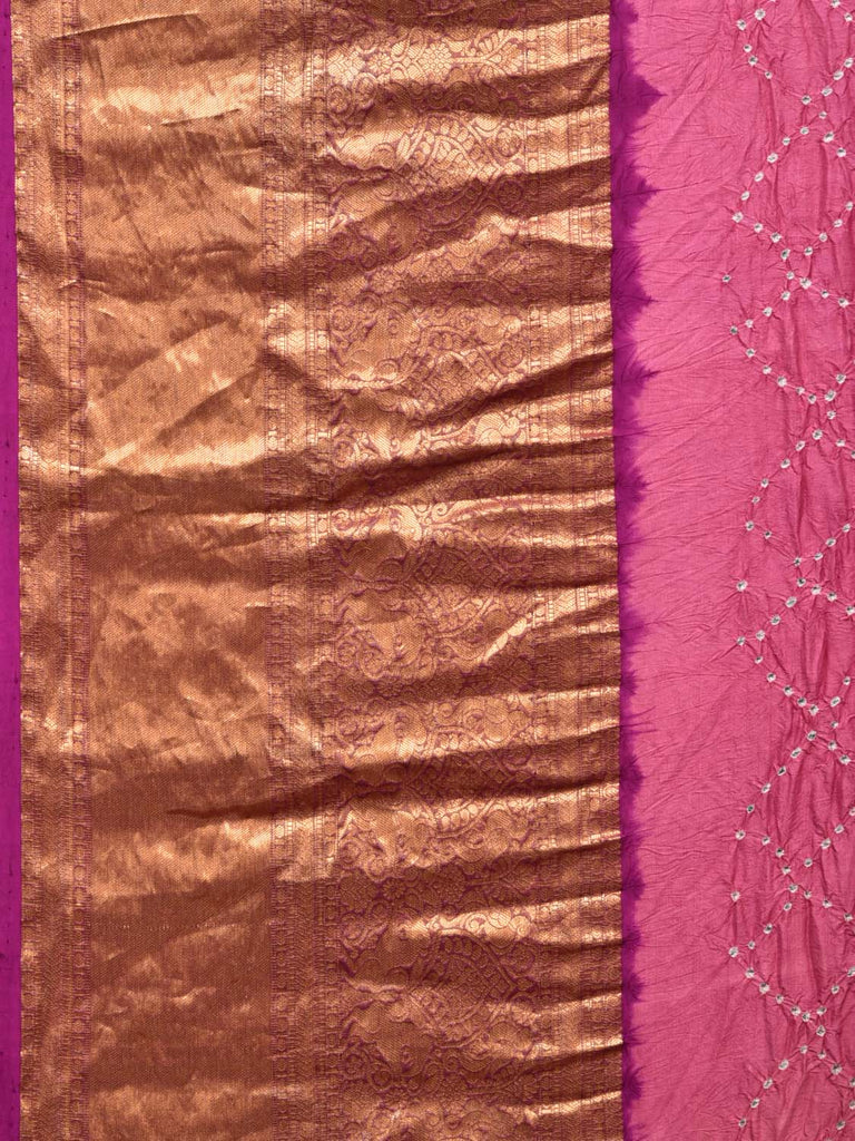 Pink Bandhani Kanchipuram Silk Handloom Saree with Kalamkari Hand Painted Pallu and Blouse Design bn0475