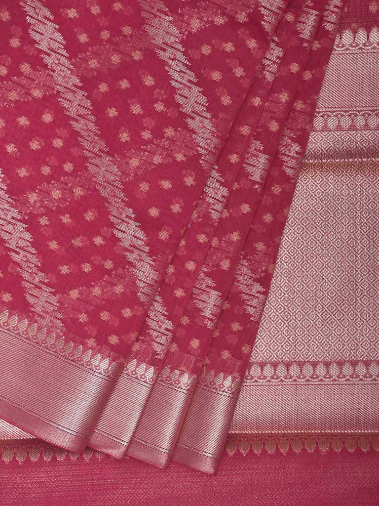 Pink Dhakai Jamdani Cotton Viscose Saree with Diagonal and Border Design dj0135