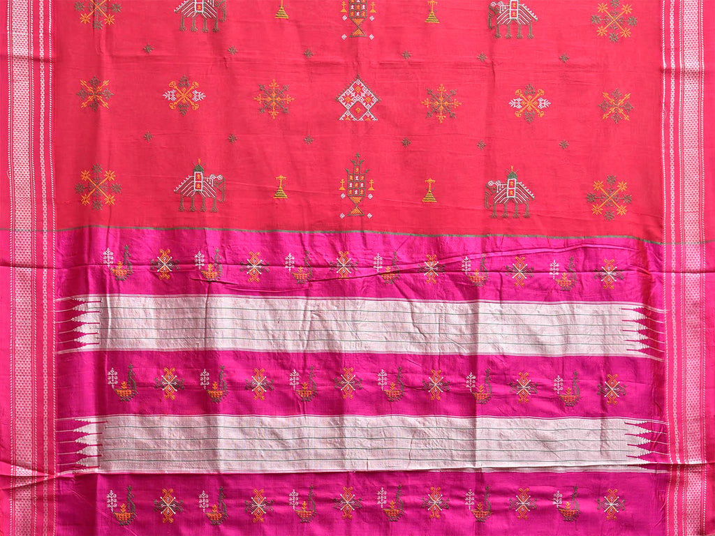 Pink Kasuti ilkal Cotton Saree with Elephant Buta and Contrast Pallu Design ku0018