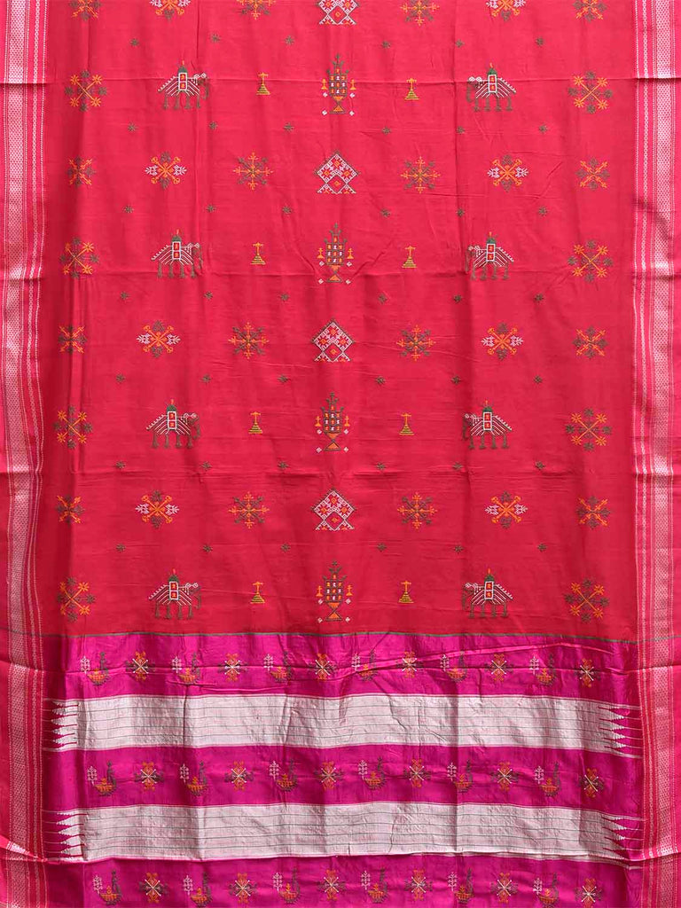 Pink Kasuti ilkal Cotton Saree with Elephant Buta and Contrast Pallu Design ku0018