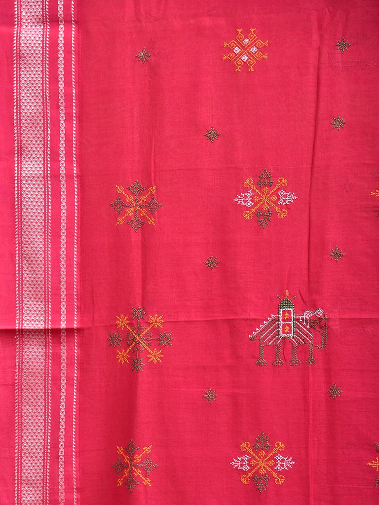 Pink Kasuti ilkal Cotton Saree with Elephant Buta and Contrast Pallu Design ku0018