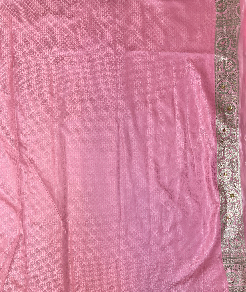 Pink Katan Banarasi Saree with Silver Zari Floral Weaving And Grand Pallu B0629ds