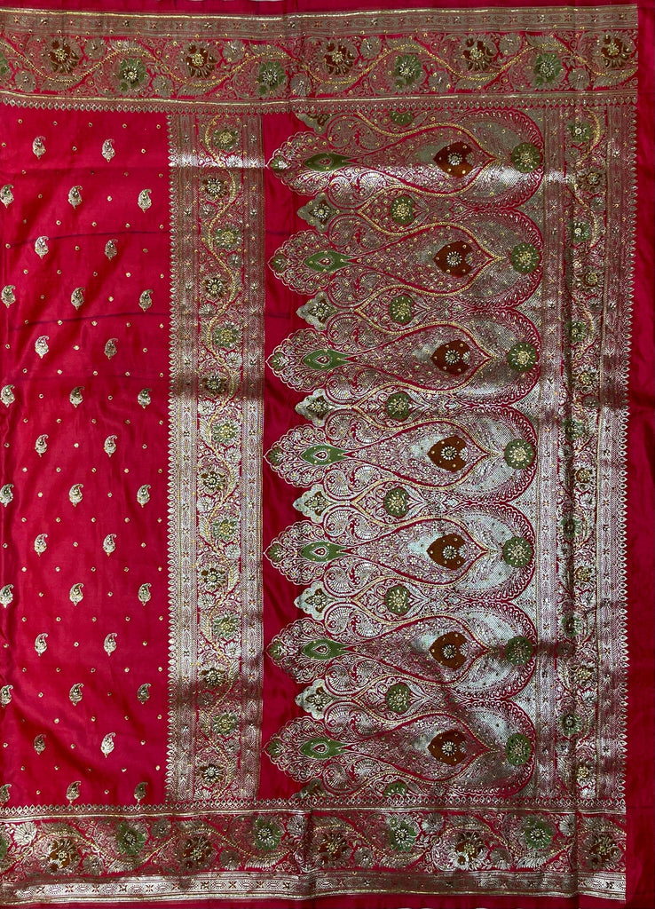 Pink Katan Banarasi Saree with Silver Zari Floral Weaving And Grand Pallu B0641ds